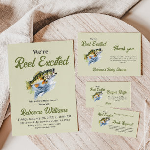 Fishing Sage Green Reel Excited Baby Shower Diaper Enclosure Card