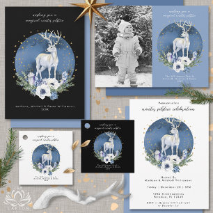 Winter Solstice Holiday Deer Blue White Christmas Invitation