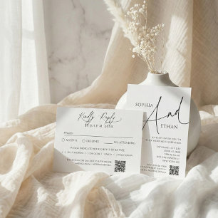 Minimalist Calligraphy Casual White Wedding Invitation