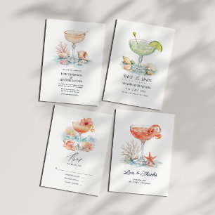 Luxury Coastal Chic Champagne Cocktail Wedding Invitation
