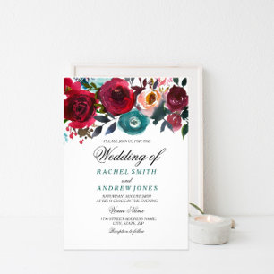 Elegant Floral Burgundy Spring Wedding Invite