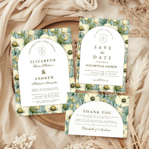 Dusty Blue Floral Arch Garden Wedding Thank You Card