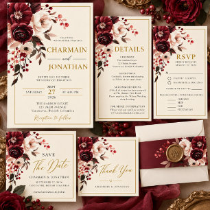 Elegant Maroon Burgundy Wedding Invitation