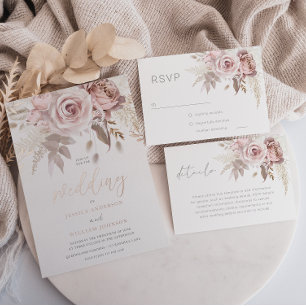 Rose Gold Foil Border Blush Floral Wedding