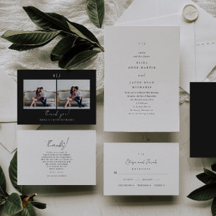 Simple Black and White Monogram Wedding Invitation