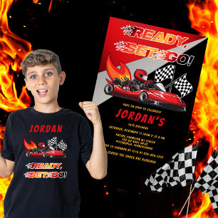 Red   Black Go Kart Racing Birthday Invitation
