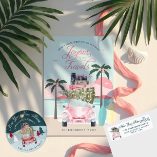 New Year New Home For the Holidays Pink Retro Car Return Address Label