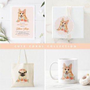 Cute Watercolor Corgi and Peach Flowers Birthday Classic Round Sticker