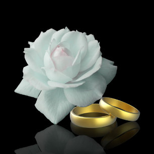 Elegant Wedding White Rose Gold Rings Black Invitation