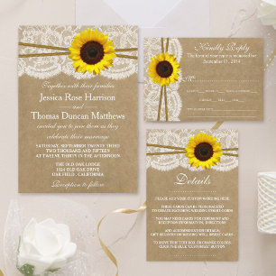 Kraft, Lace & Sunflower Collection Save The Date Announcement Postcard