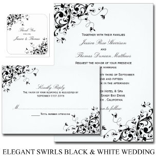 Elegant Swirls Black & White Wedding Invitations