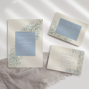 Rustic Dusty Blue Wedding All In One Invitation