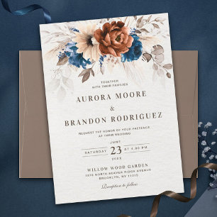 Terracotta Navy Blue Pampas Grass Rustic Wedding Save The Date