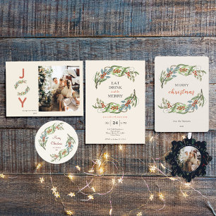 Elegant Botanical Merry Christmas Wreath  Poster