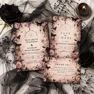 Moody Pink Goth Wedding RSVP Card