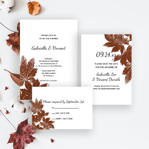 Brown Fall Leaf Stamp Wedding Save the Date
