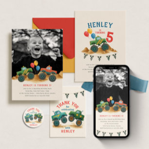 Digital Monster Truck Kids Photo Birthday Party Invitation