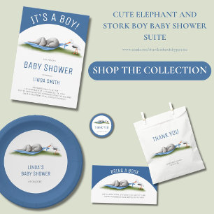 Cute Elephant Baby Boy Shower Invitation