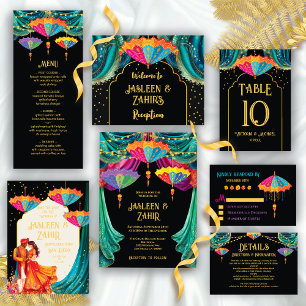 Indian Parasols Bride and Groom Save the Date Invitation