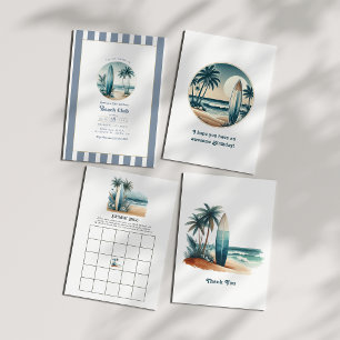 Retro Beach Club Surfboard Coastal Thank You Card