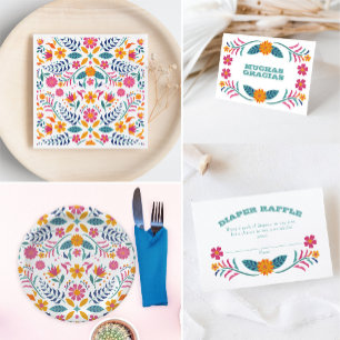 Colourful Fiesta Floral Baby Shower Paper Plate