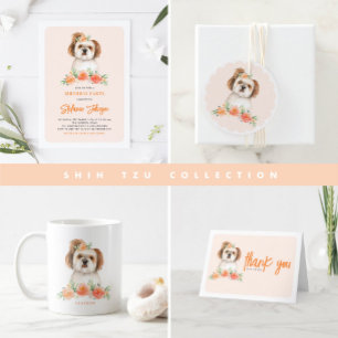 Cute Watercolor Shih Tzu Peach Floral Personalised Coffee Mug