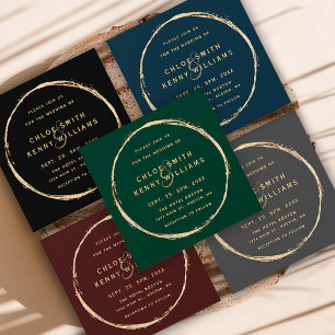 Grey Rustic Gold Circle Ampersand Wedding Square Invitation