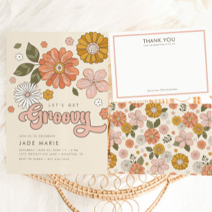 Groovy One - Floral Retro Girl 1st Birthday  Invitation