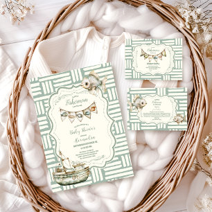 Green Little Fisherman Fishing  Baby Shower Paper Plate