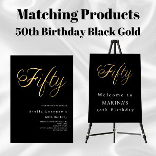 Black gold script budget 50th birthday invitation