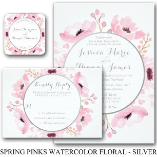 Spring Pinks Watercolor Floral Wedding Thank You Invitation