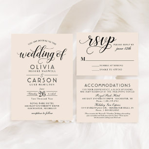 Modern Cream and Black Script Wedding Details Enclosure Card