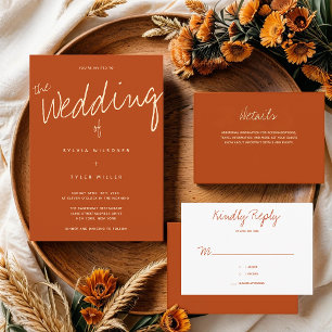Kindly Reply Typography Burnt Orange Wedding RSVP Card