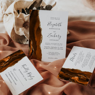 Burnt Orange Agate Gold Wedding RSVP Card