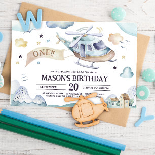 Watercolor Aeroplane Baby Boy Shower Invitation