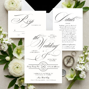 Formal Elegant Calligraphy Black Tie Wedding Invitation