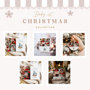 8 Photo First Christmas Birth Announcement Cushion
