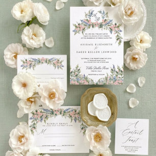 Garden Villa Wedding Floral Monogram Crest Invitation