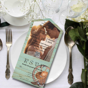 Rustic Turquoise Western Photo QR Code All In One All In One Invitation