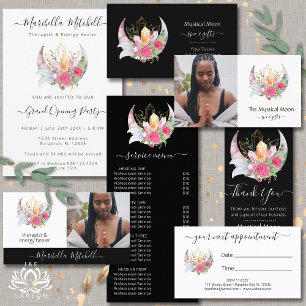 Boho Moon Crystals Feathers Flowers Business Card