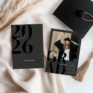 Chic Modern Photo Charcoal Graduation Thank You Card
