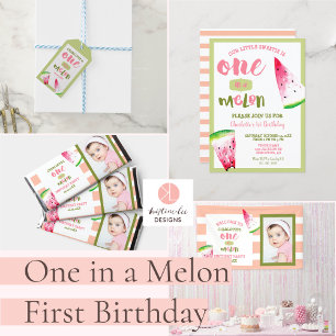 Cute One in a Melon 1st Birthday Pink Green Postcard