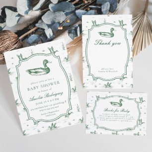 Toile Mallard Duck Neutral Gingham Baby Shower Enclosure Card