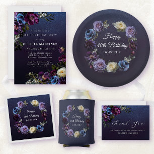 Moody Purple Flowers 40th Birthday Party Invitation
