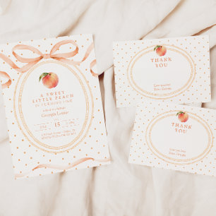 Polkadot Sweet Little Peach 1st Birthday Invitation