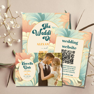 Modern Boho Retro Colourful Floral Wedding  Invitation