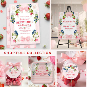 Summer fruit strawberries berry first Birthday Invitation