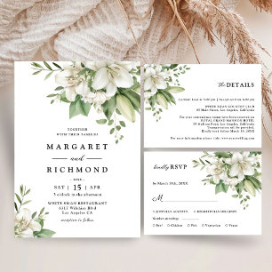 White Lily Elegant Watercolor Floral Wedding Invitation