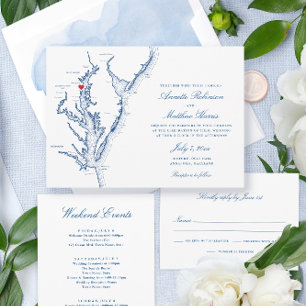 Annapolis MD Chesapeake Bay Navy Blue Wedding Invitation