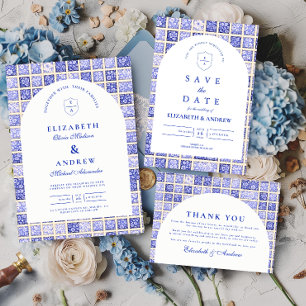 Vintage Delft Patchwork Wedding Invitation